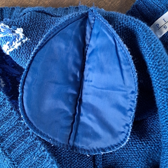 Vintage Womens Size Medium Cardigan Sweater Blue Floral Picone Sport 100% Cotton - Picture 6 of 7